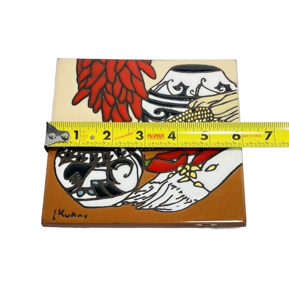 Vtg L Kuhne Chilies Native American Ceramic Tile Trivet Pots Corn Etc Wall Art - Picture 5 of 6